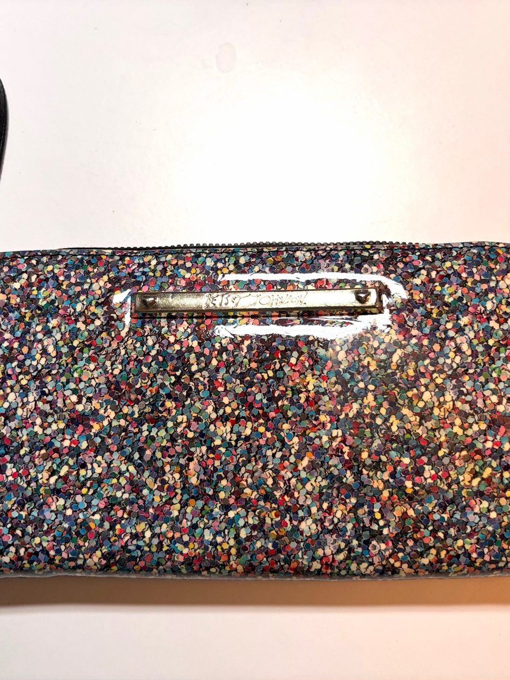 Betsey Johnson multicolor confetti glitter wristlet